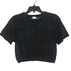 Aritizia Wilfred Textured Abstract Black Fitted Sheer Crop Top